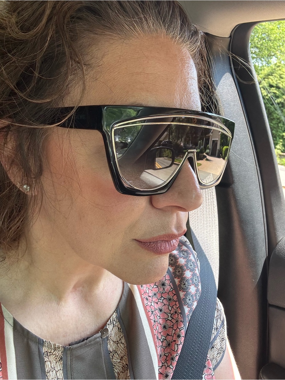 Loewe Oversized Black Shield Sunglasses with Gold Accent
